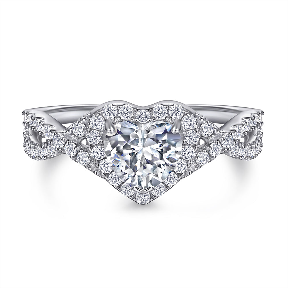 925 Sterling Silver Cz Heart Halo with Infinity Band Ladies Ring