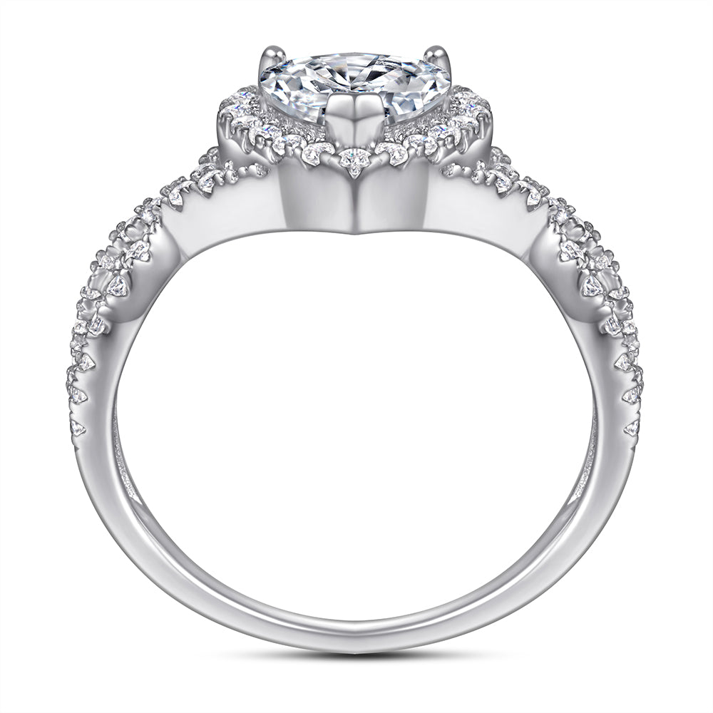 925 Sterling Silver Cz Heart Halo with Infinity Band Ladies Ring