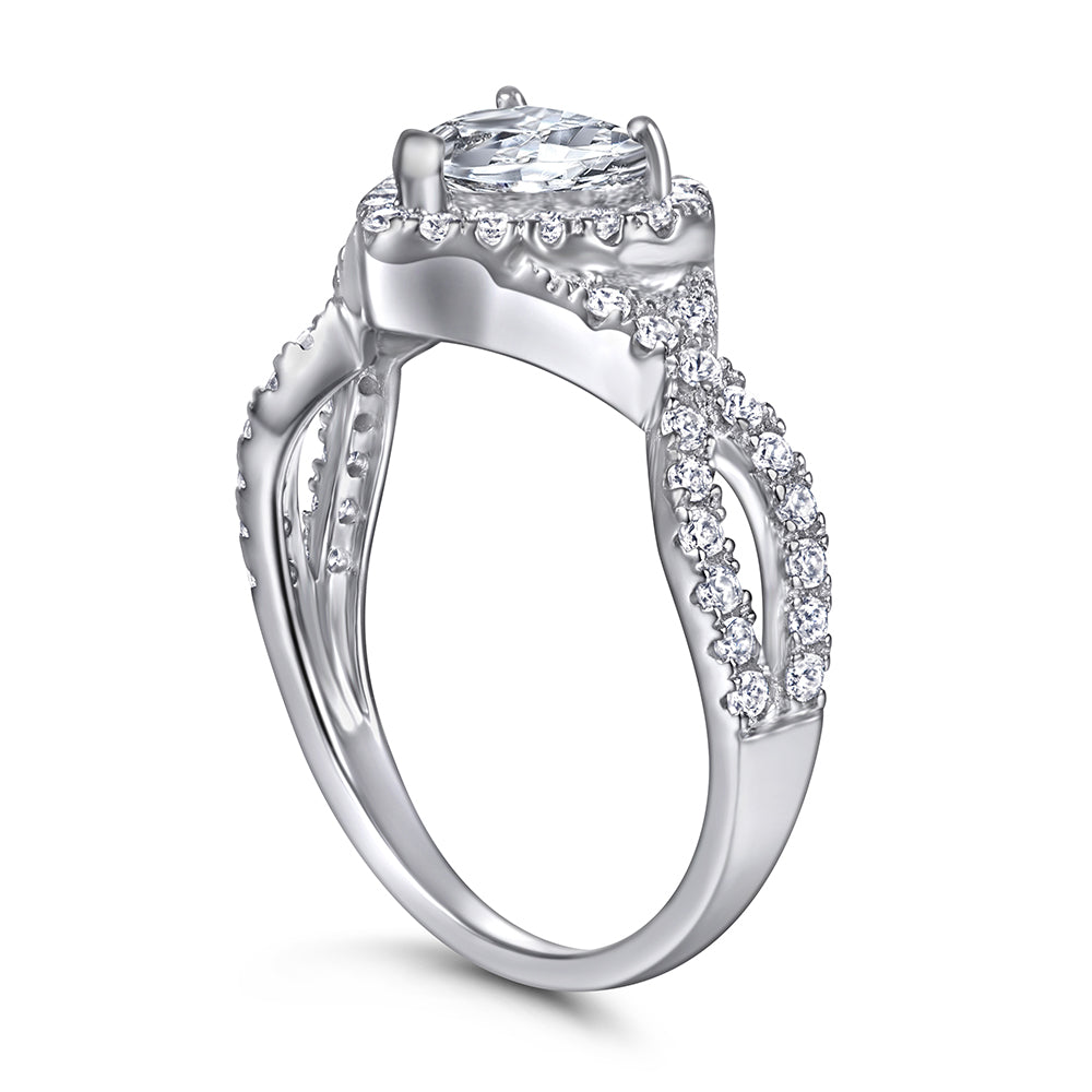 925 Sterling Silver Cz Heart Halo with Infinity Band Ladies Ring