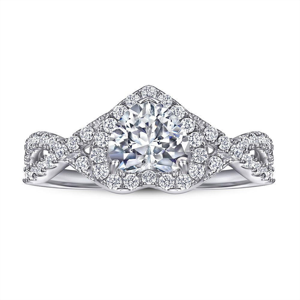 925 Sterling Silver Cz Heart Halo with Infinity Band Ladies Ring