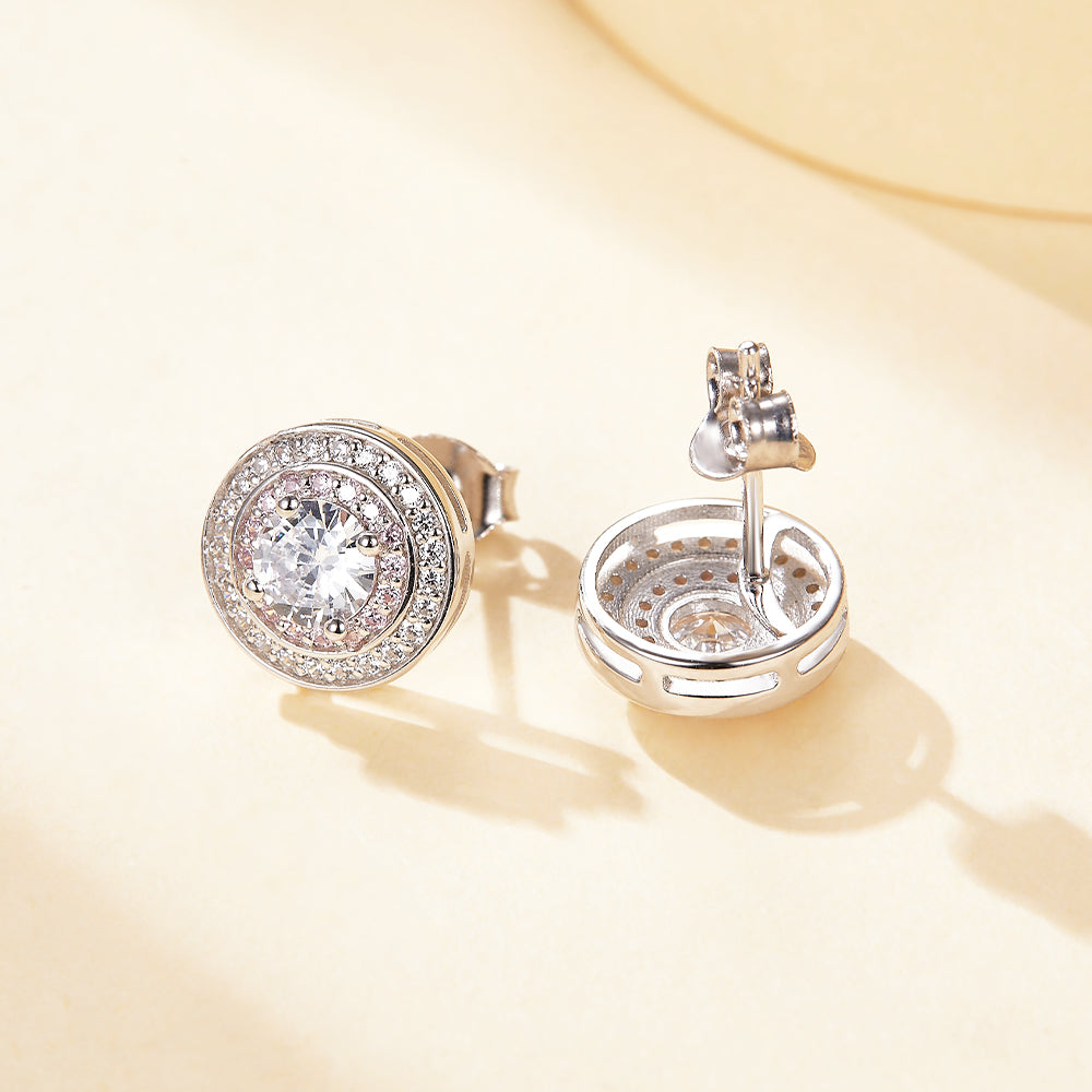 925 Sterling Silver Cluster Cz Round Ladies Stud Earrings