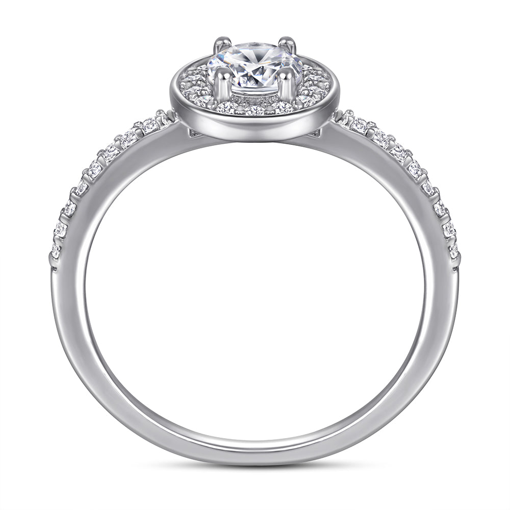 925 Sterling Silver Round Cluster Cz Ladies Ring with Cz Band