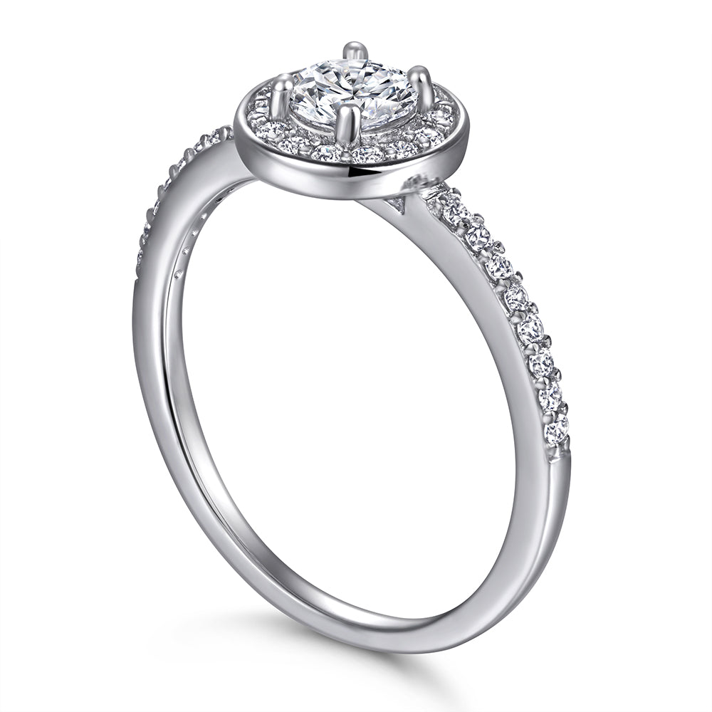 925 Sterling Silver Round Cluster Cz Ladies Ring with Cz Band