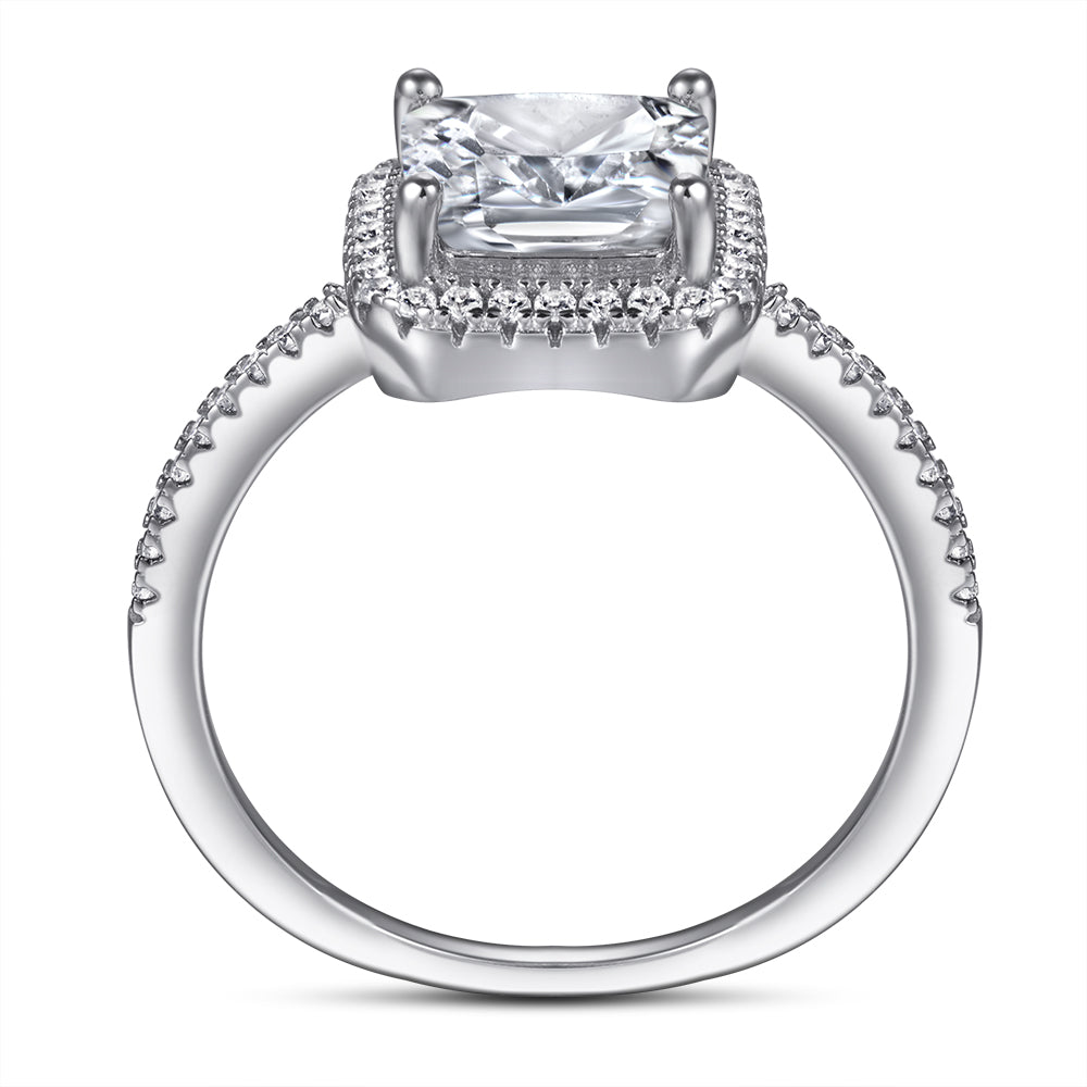 925 Sterling Silver Cushion Set Cz Halo Ladies Ring