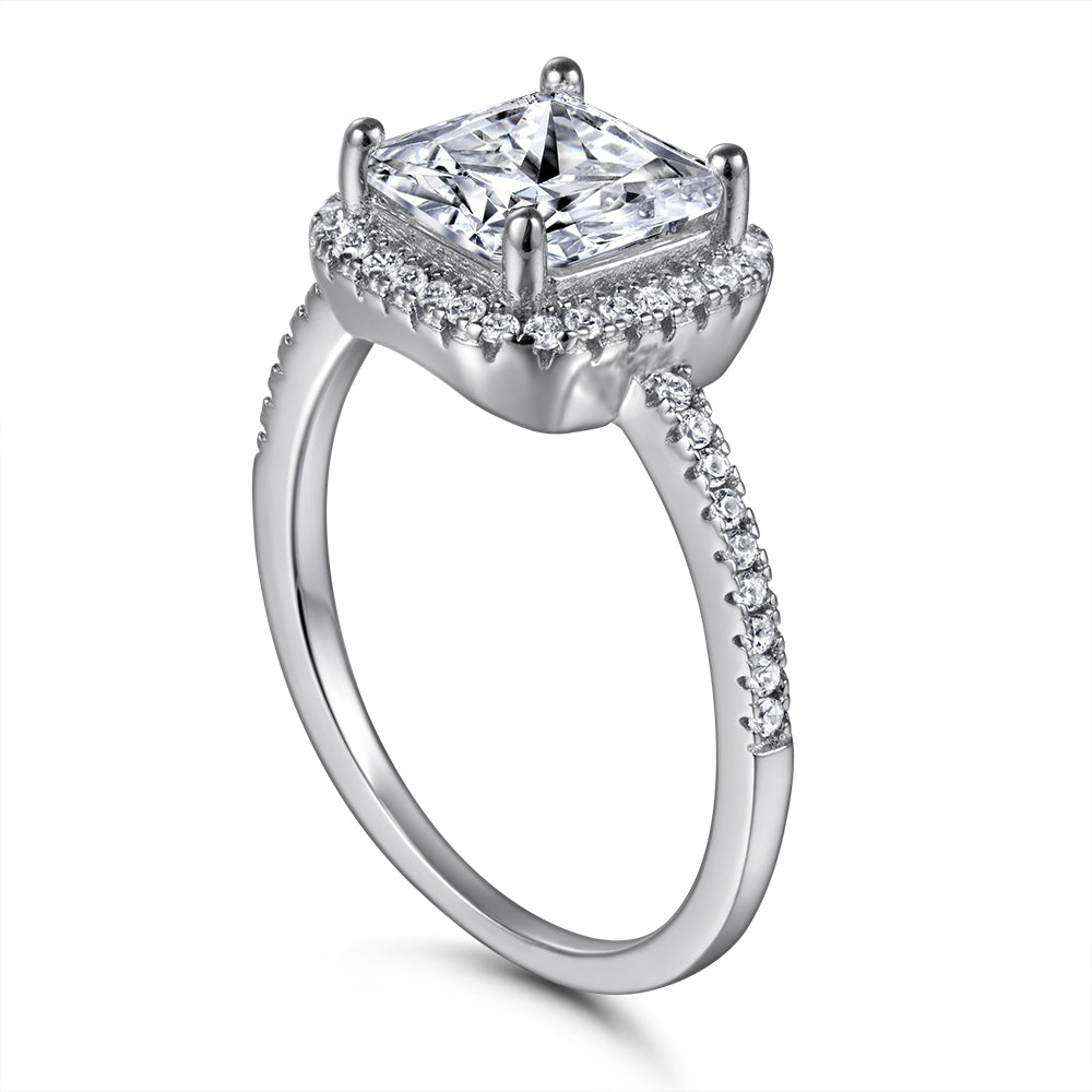 925 Sterling Silver Cushion Set Cz Halo Ladies Ring