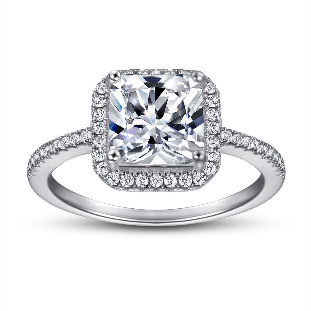 925 Sterling Silver Cushion Set Cz Halo Ladies Ring
