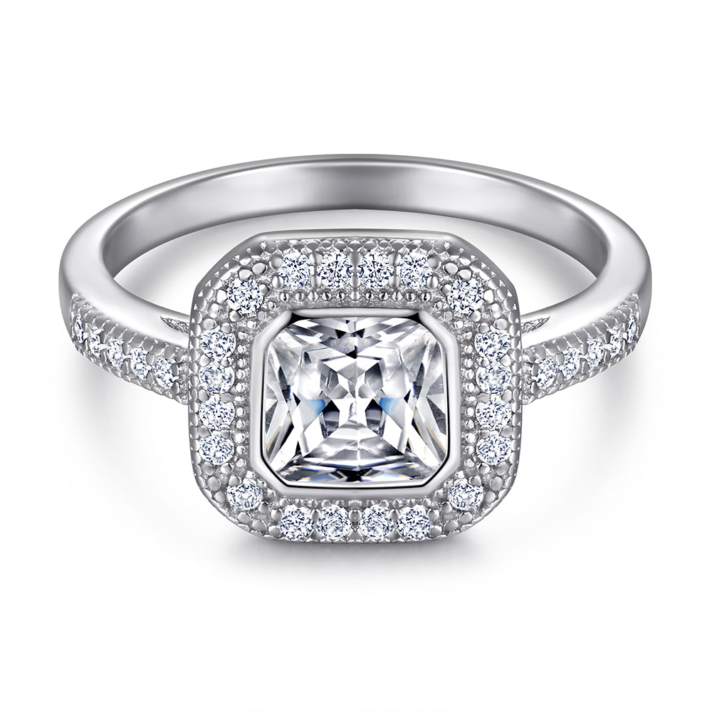 925 Sterling Silver Radiant Cut Cz Ladies Bridal Ring Set