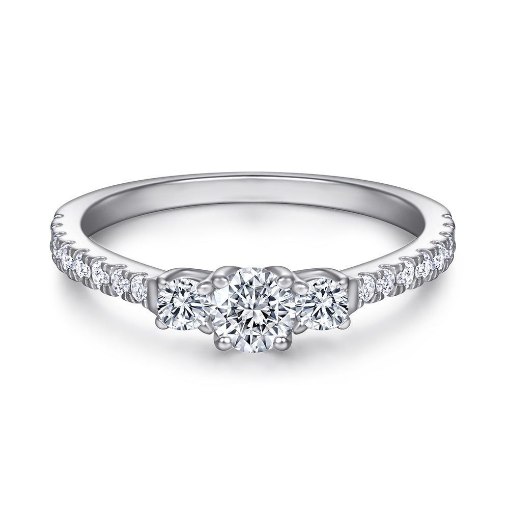 925 Sterling Silver Round Cut Cz Ladies Trilogy Ring