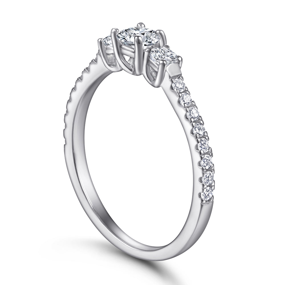 925 Sterling Silver Round Cut Cz Ladies Trilogy Ring