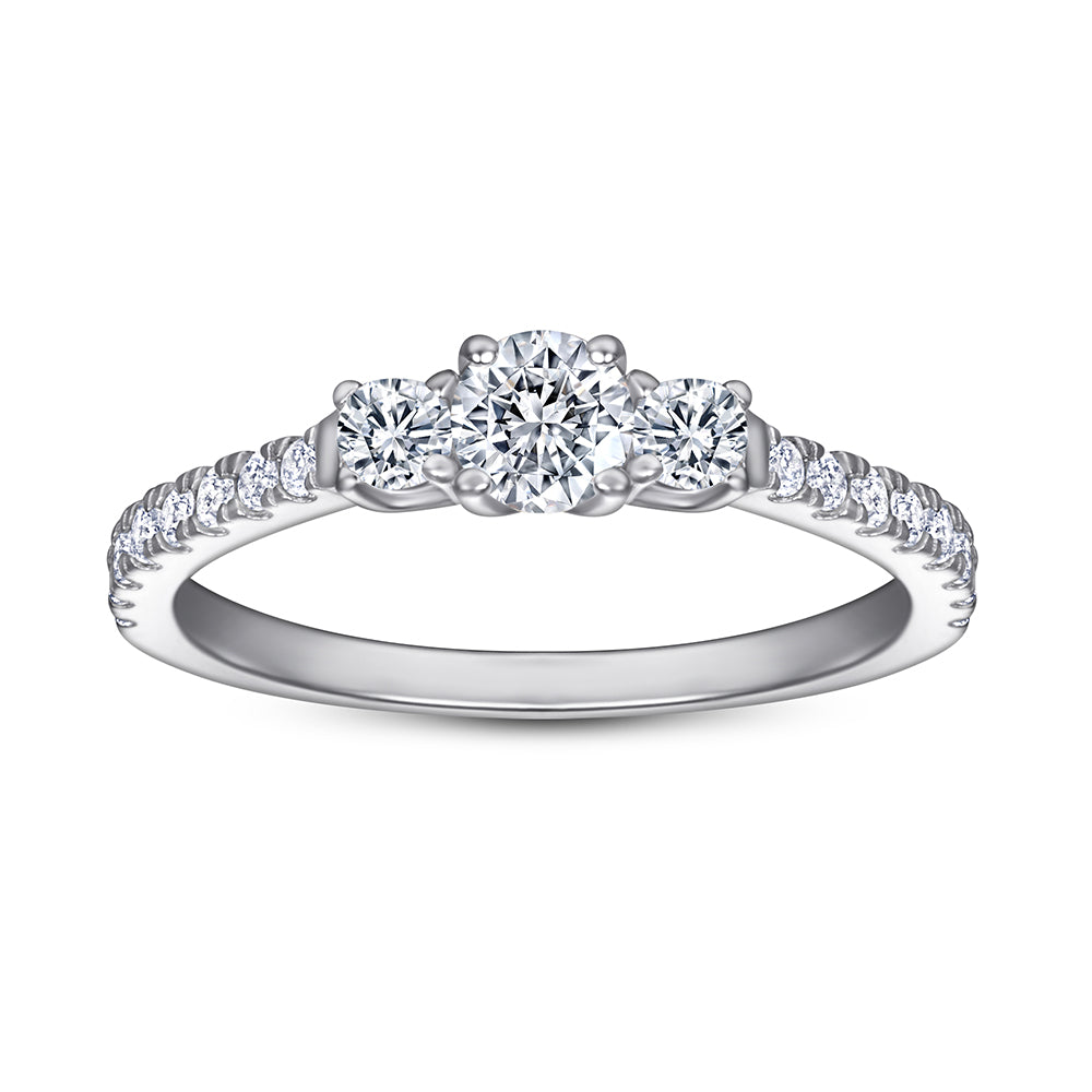 925 Sterling Silver Round Cut Cz Ladies Trilogy Ring