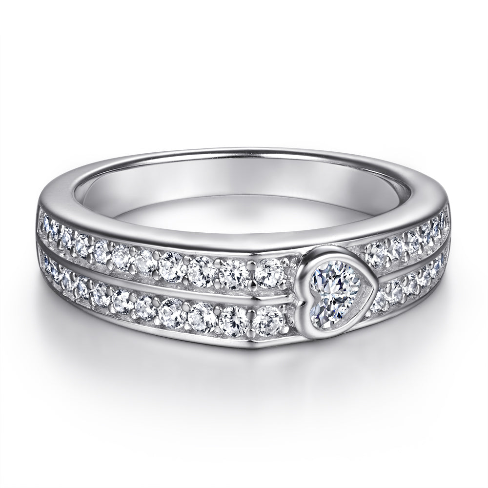 925 Sterling Silver Heart Rubover Cz Charm Ladies Half Eternity Ring
