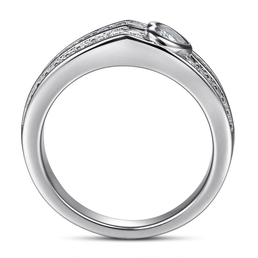 925 Sterling Silver Heart Rubover Cz Charm Ladies Half Eternity Ring