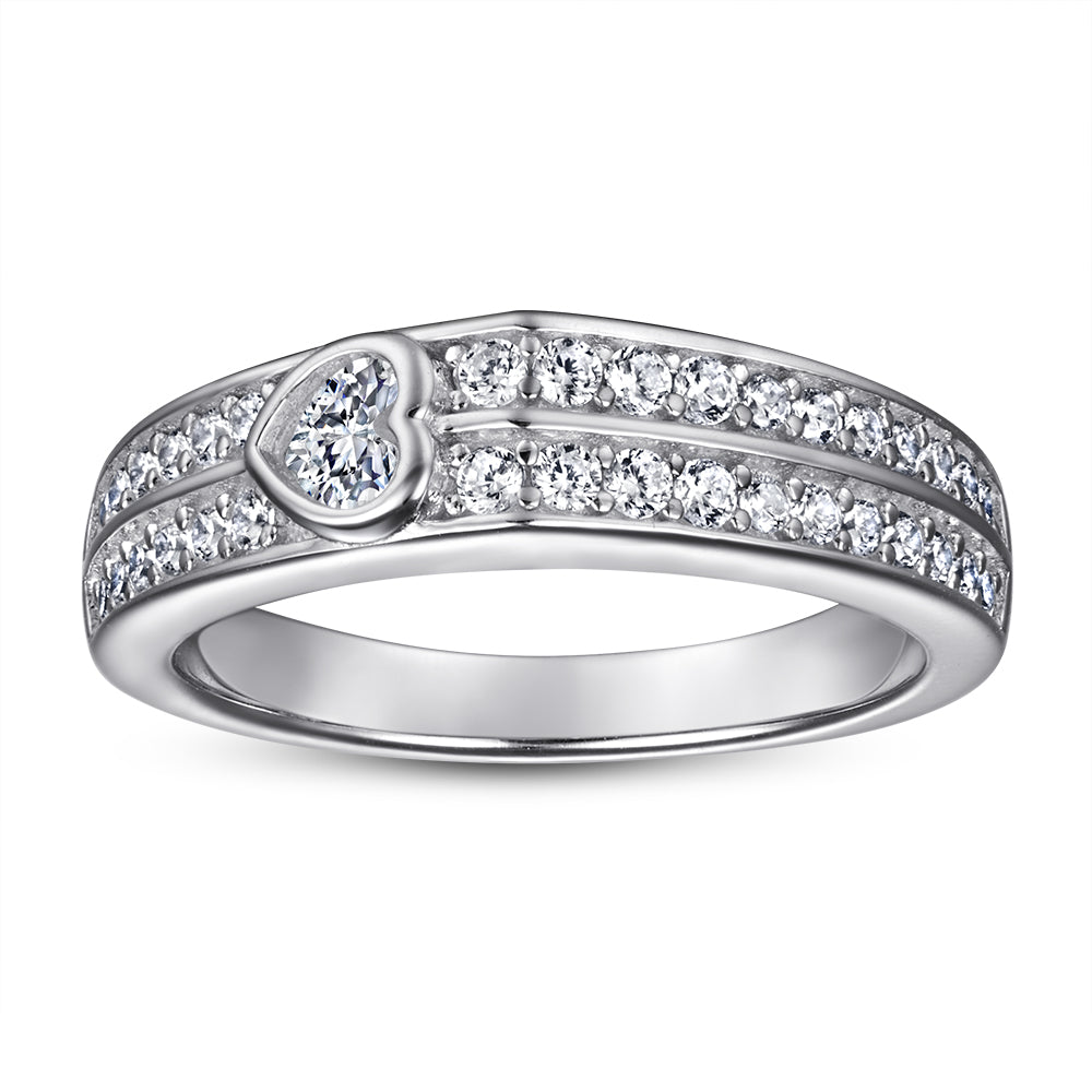 925 Sterling Silver Heart Rubover Cz Charm Ladies Half Eternity Ring