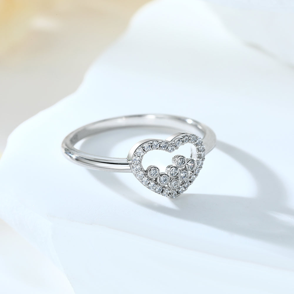 925 Sterling Silver Heart with Floating Cz's Ladies Ring
