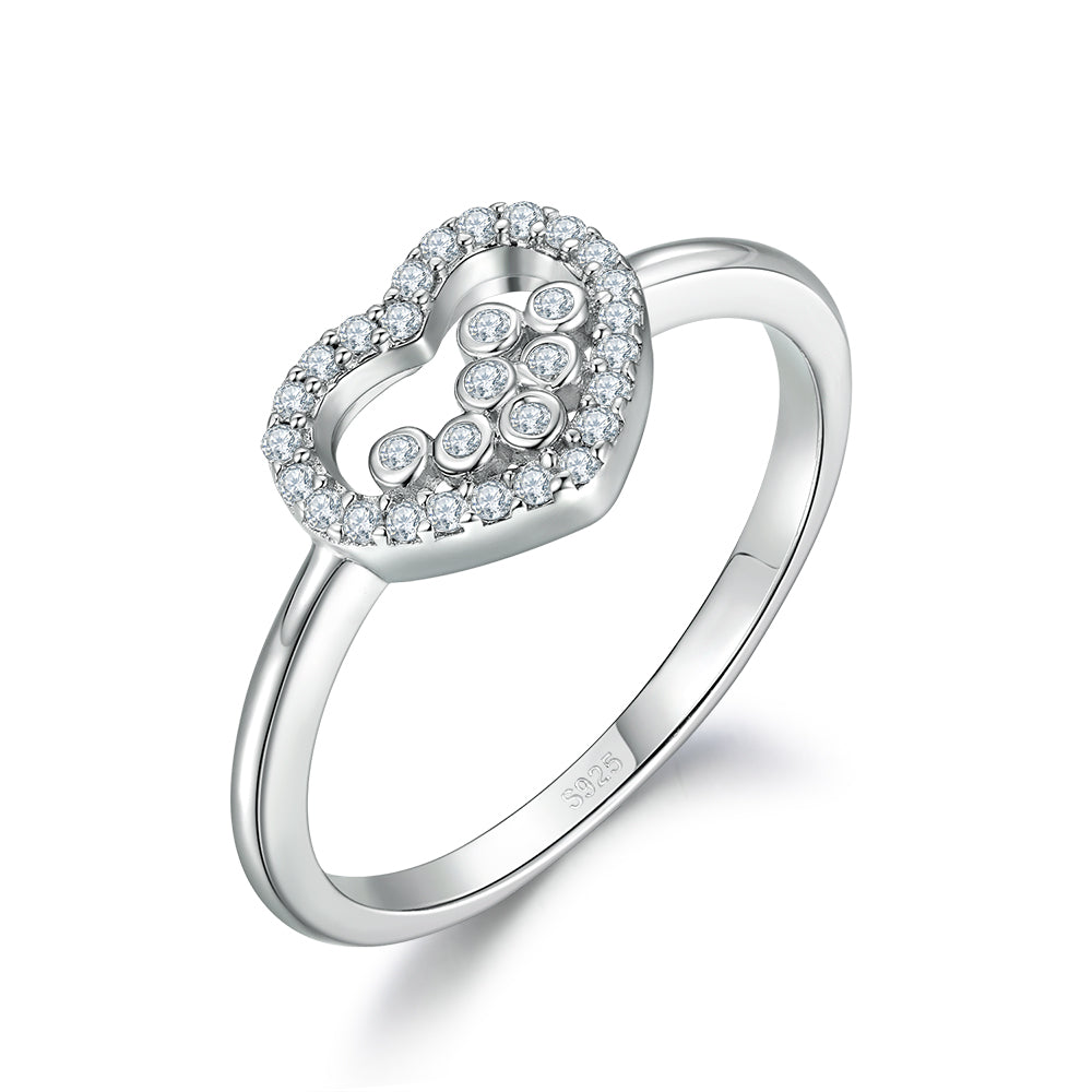 925 Sterling Silver Heart with Floating Cz's Ladies Ring