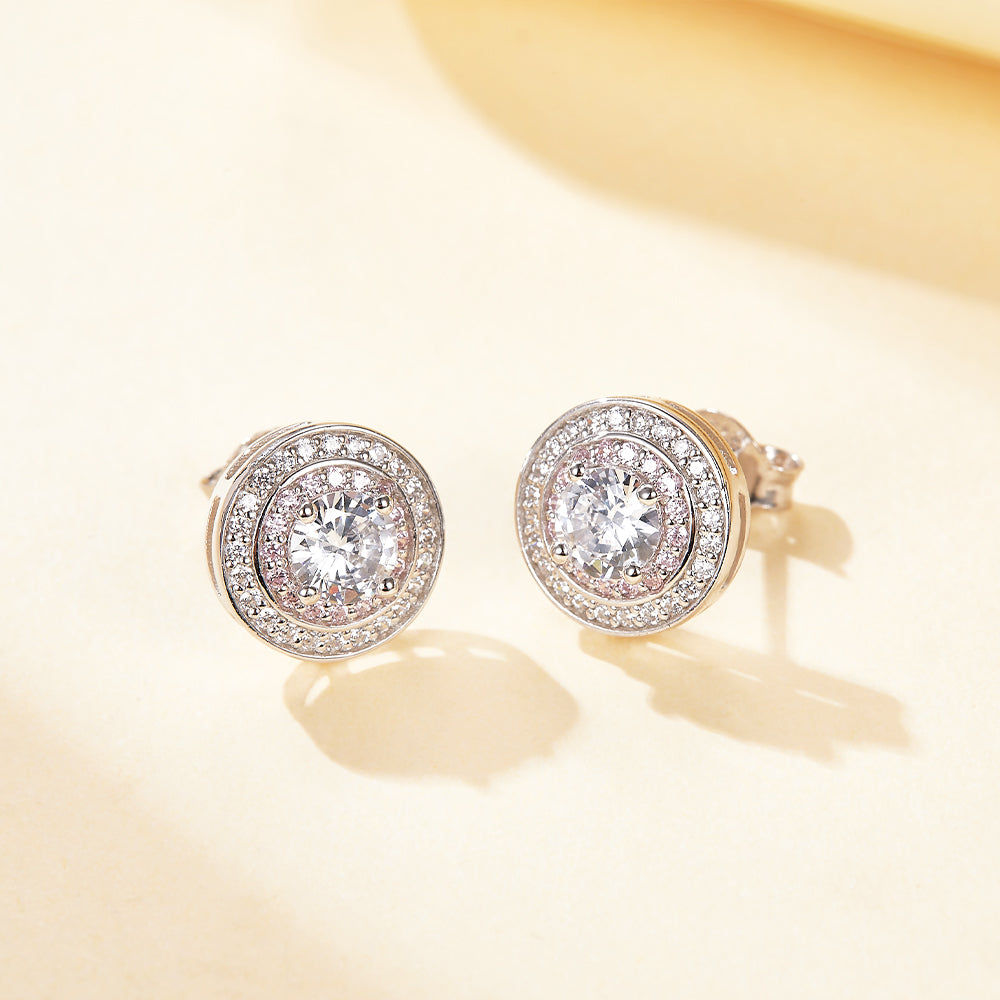 925 Sterling Silver Cluster Cz Round Ladies Stud Earrings