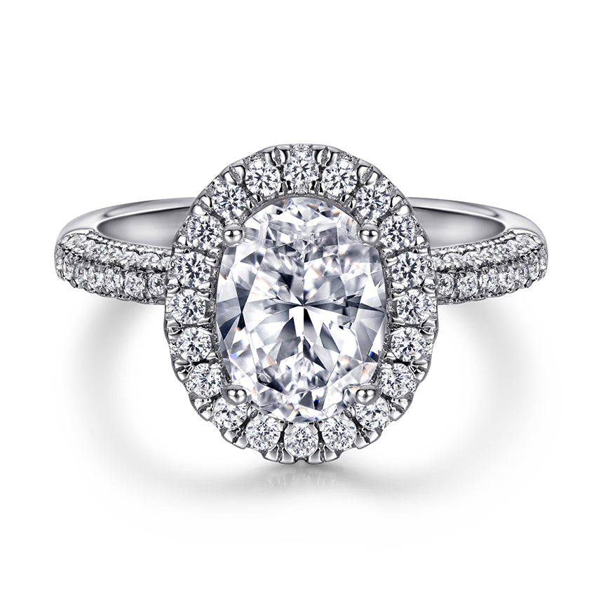 925 Sterling Silver Large 1.5ct Cz Oval Halo Ladies Ring