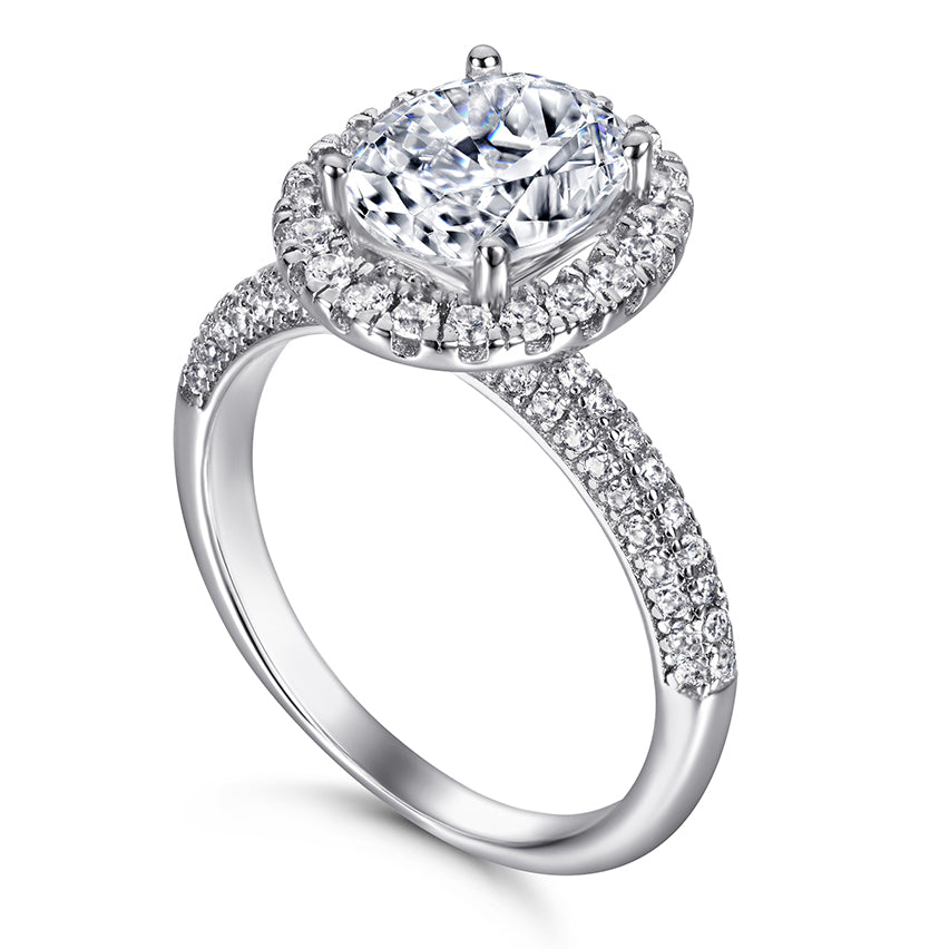 925 Sterling Silver Large 1.5ct Cz Oval Halo Ladies Ring