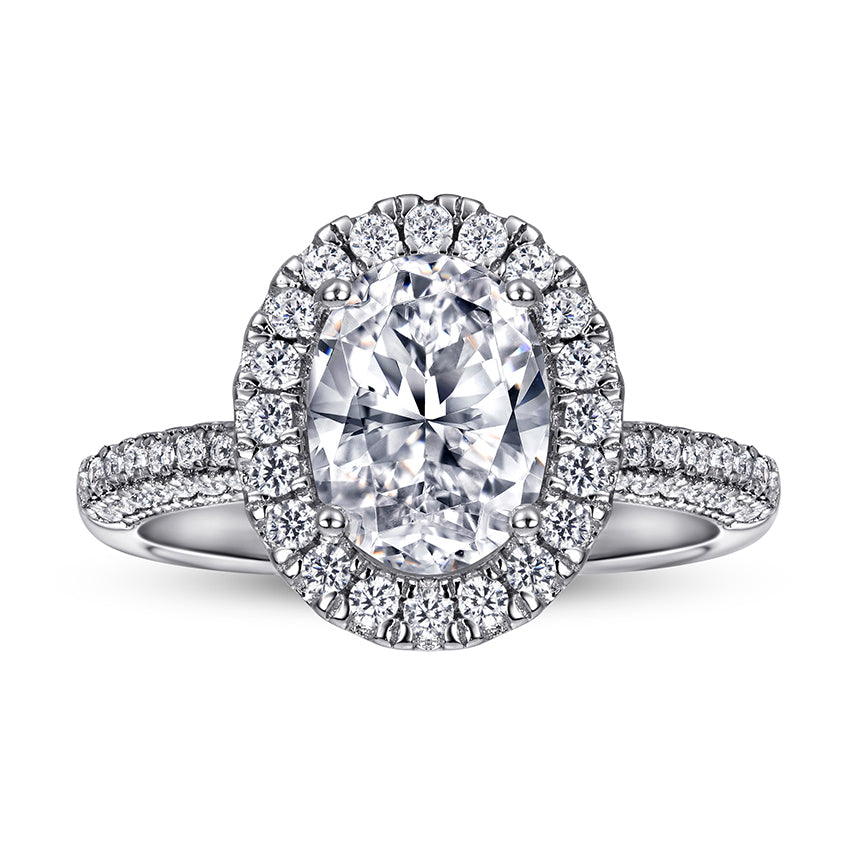 925 Sterling Silver Large 1.5ct Cz Oval Halo Ladies Ring