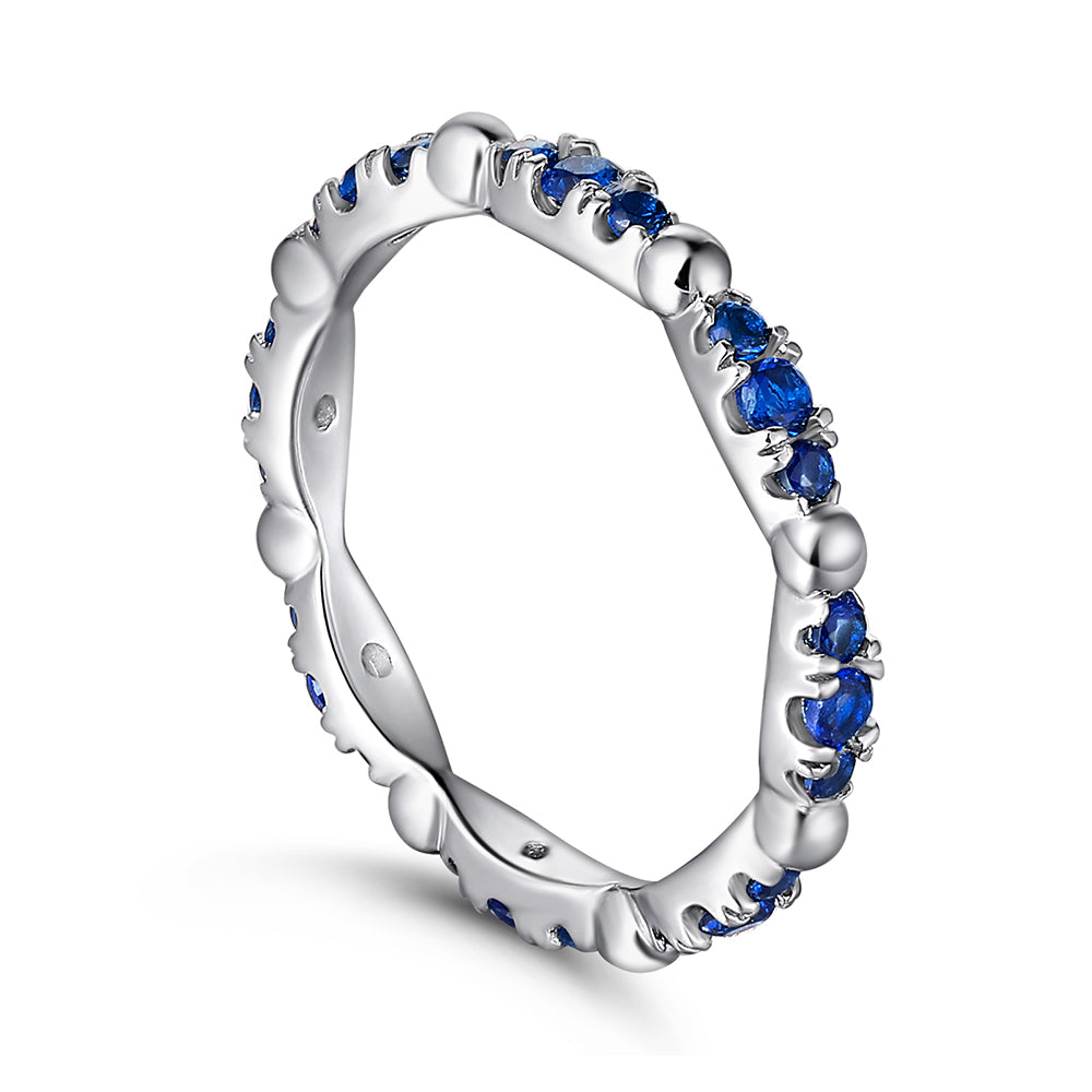 925 Sterling Silver Blue Sapphire Cz Fancy Ladies Full Eternity Ring