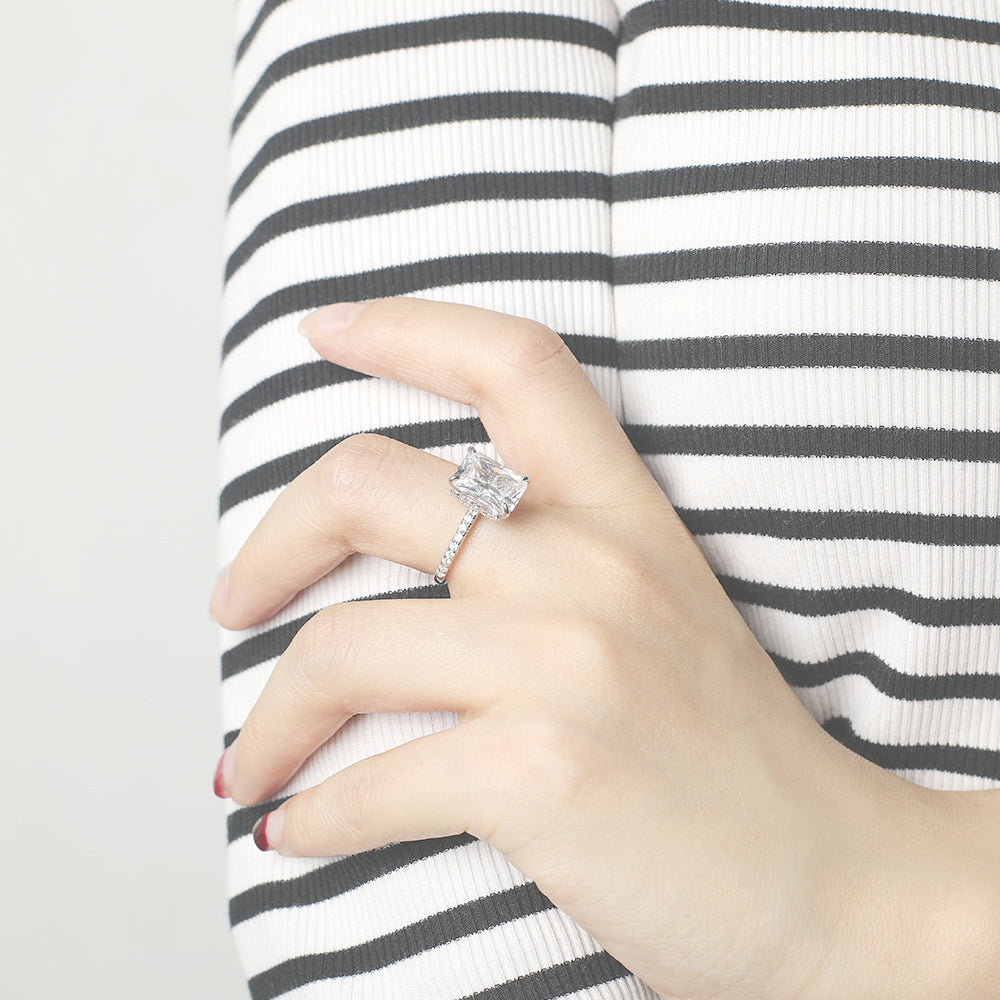 925 Sterling Silver 5ct Emerald Cut Cz Ladies Ring