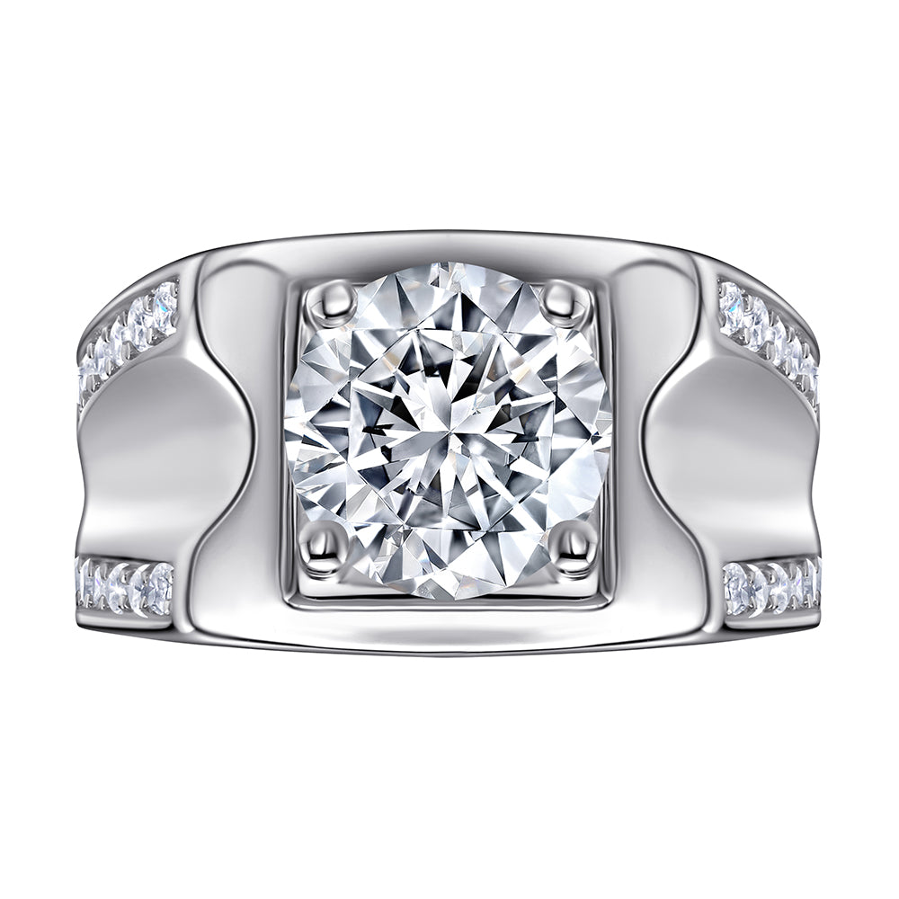 925 Sterling Silver Large Round Centre Cz Gents Ring