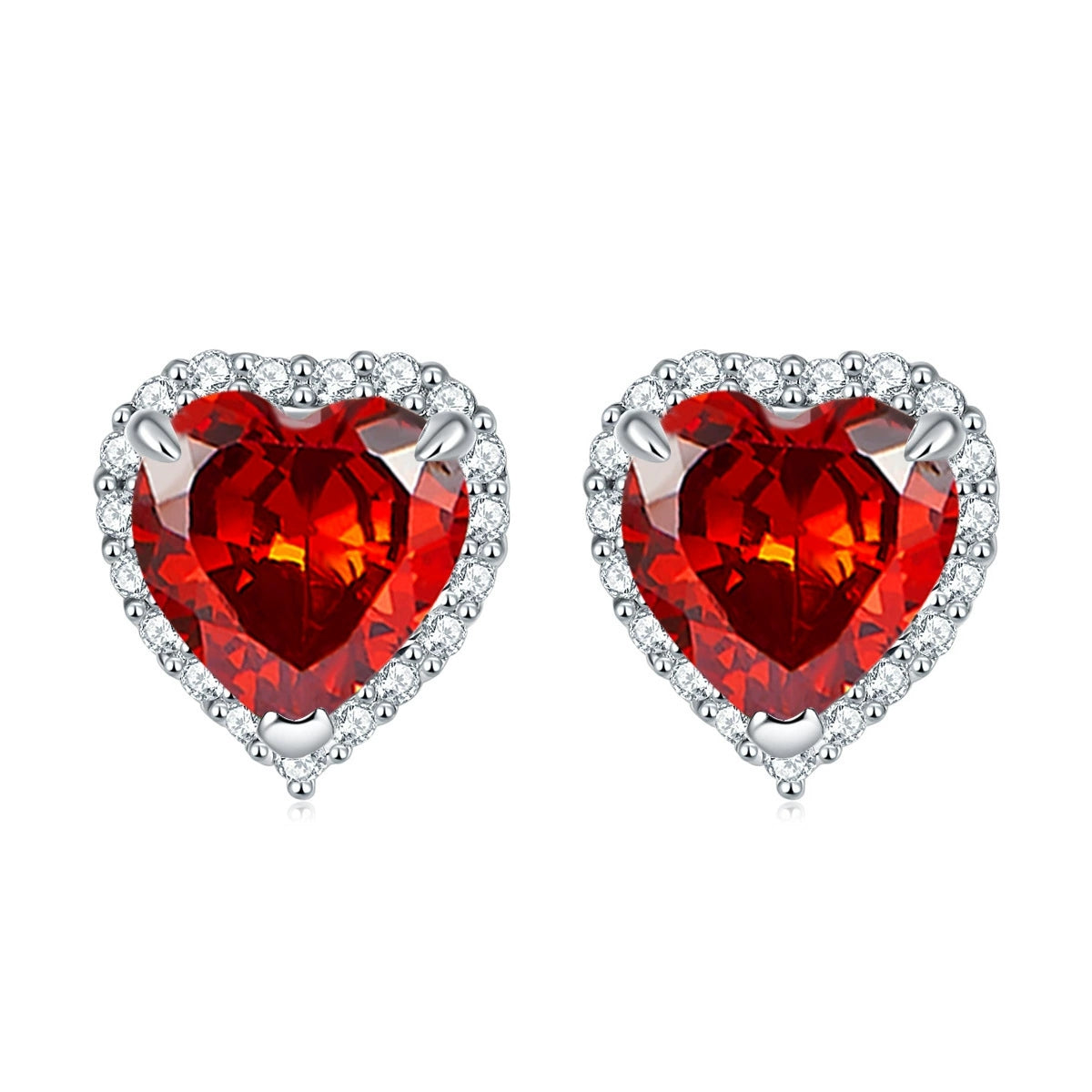 925 Sterling Silver Cz Heart Halo Ladies Stud Earrings