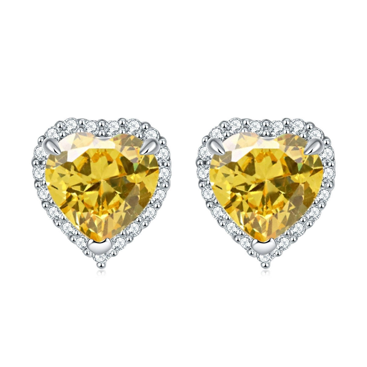 925 Sterling Silver Cz Heart Halo Ladies Stud Earrings
