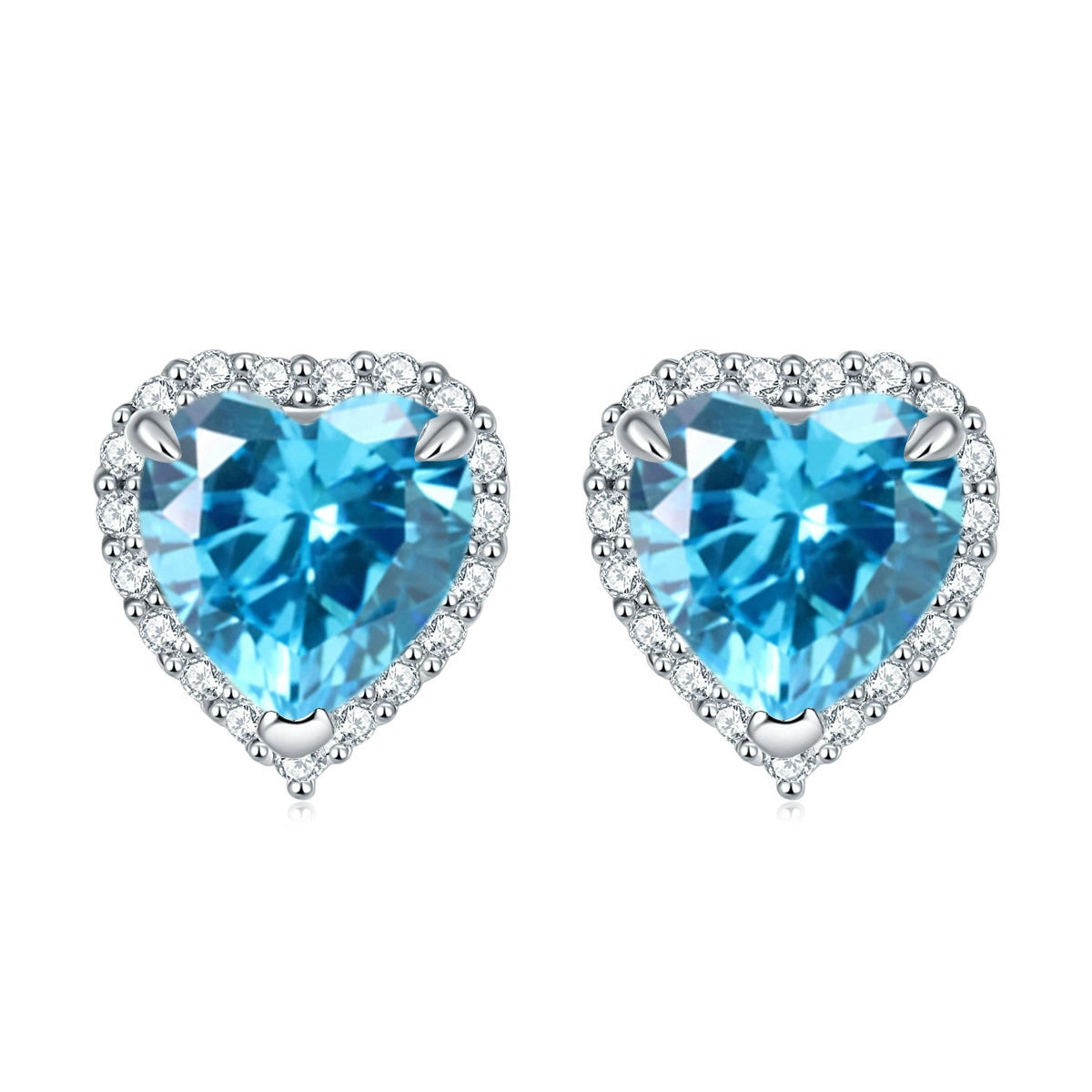 925 Sterling Silver Cz Heart Halo Ladies Stud Earrings