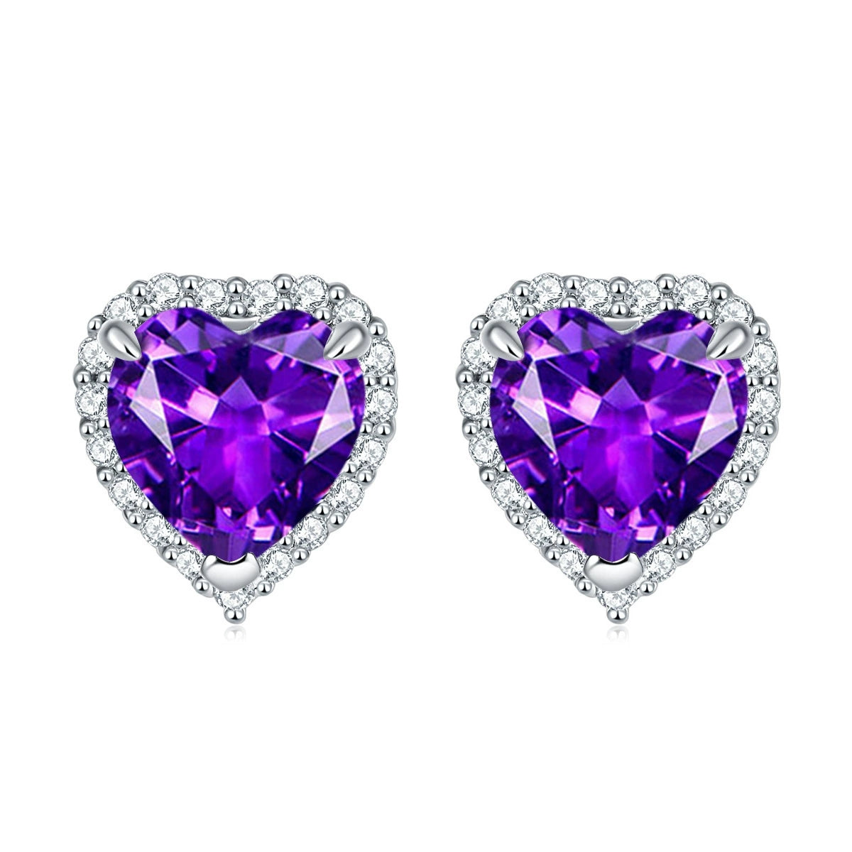 925 Sterling Silver Cz Heart Halo Ladies Stud Earrings
