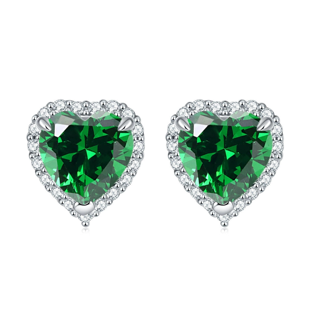 925 Sterling Silver Cz Heart Halo Ladies Stud Earrings