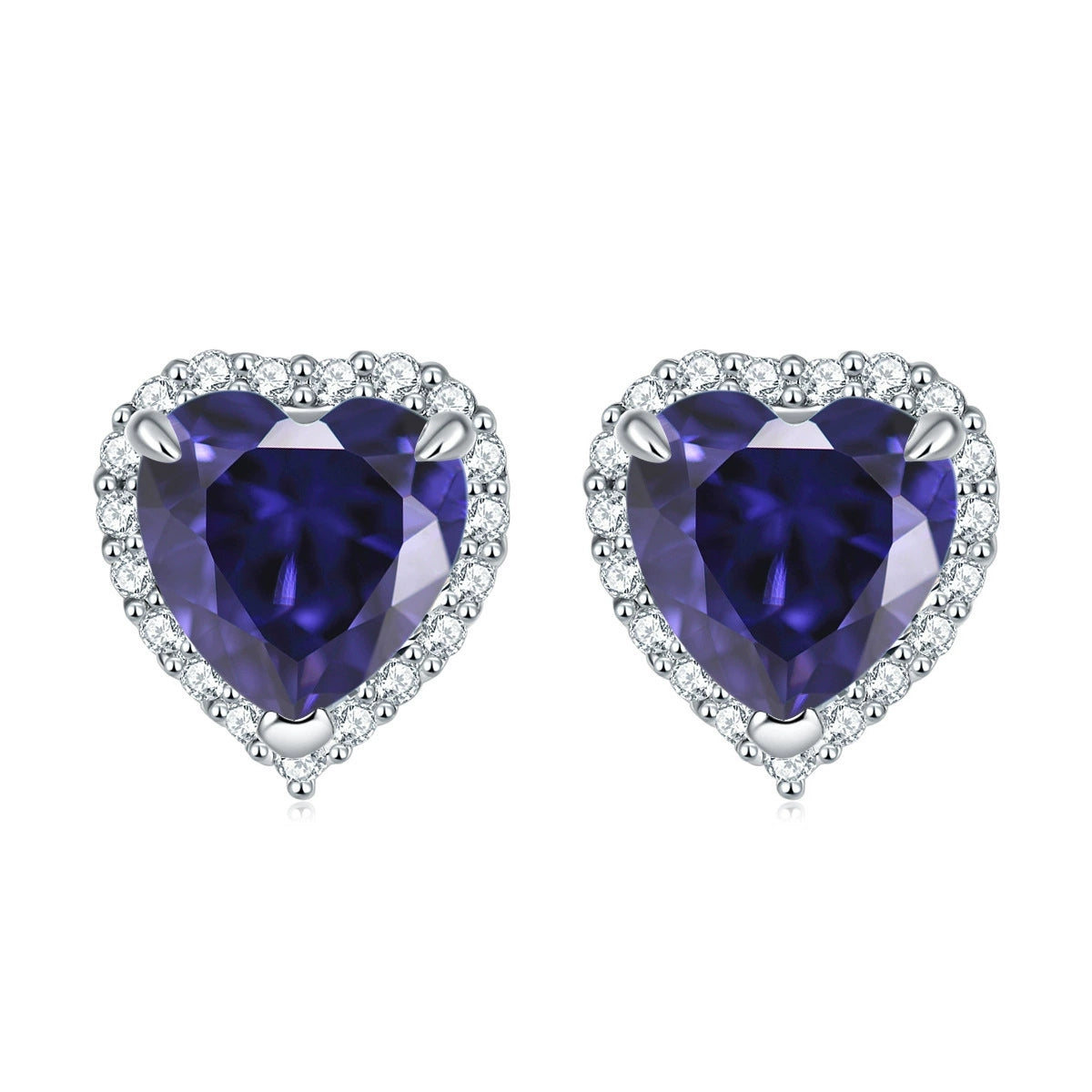 925 Sterling Silver Cz Heart Halo Ladies Stud Earrings