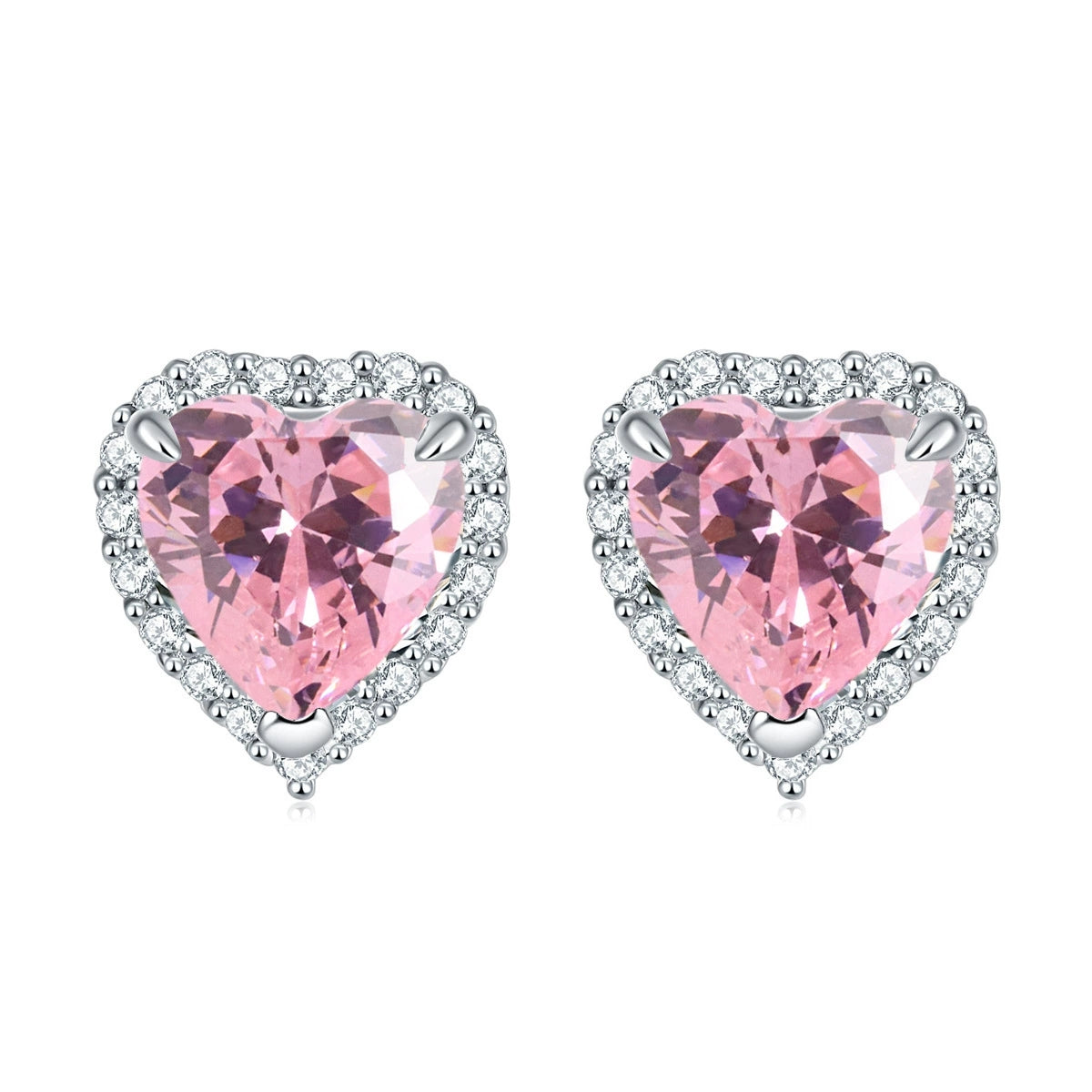 925 Sterling Silver Cz Heart Halo Ladies Stud Earrings
