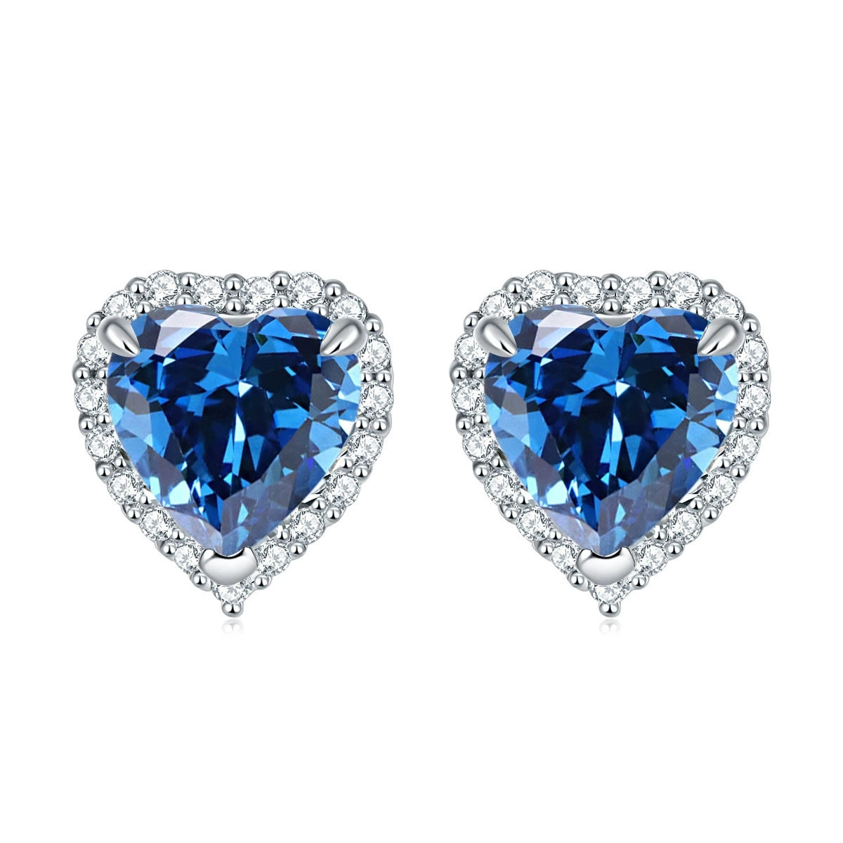 925 Sterling Silver Cz Heart Halo Ladies Stud Earrings
