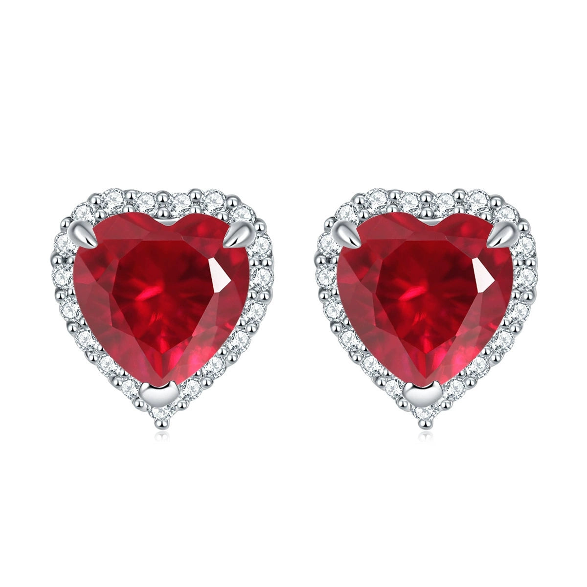 925 Sterling Silver Cz Heart Halo Ladies Stud Earrings