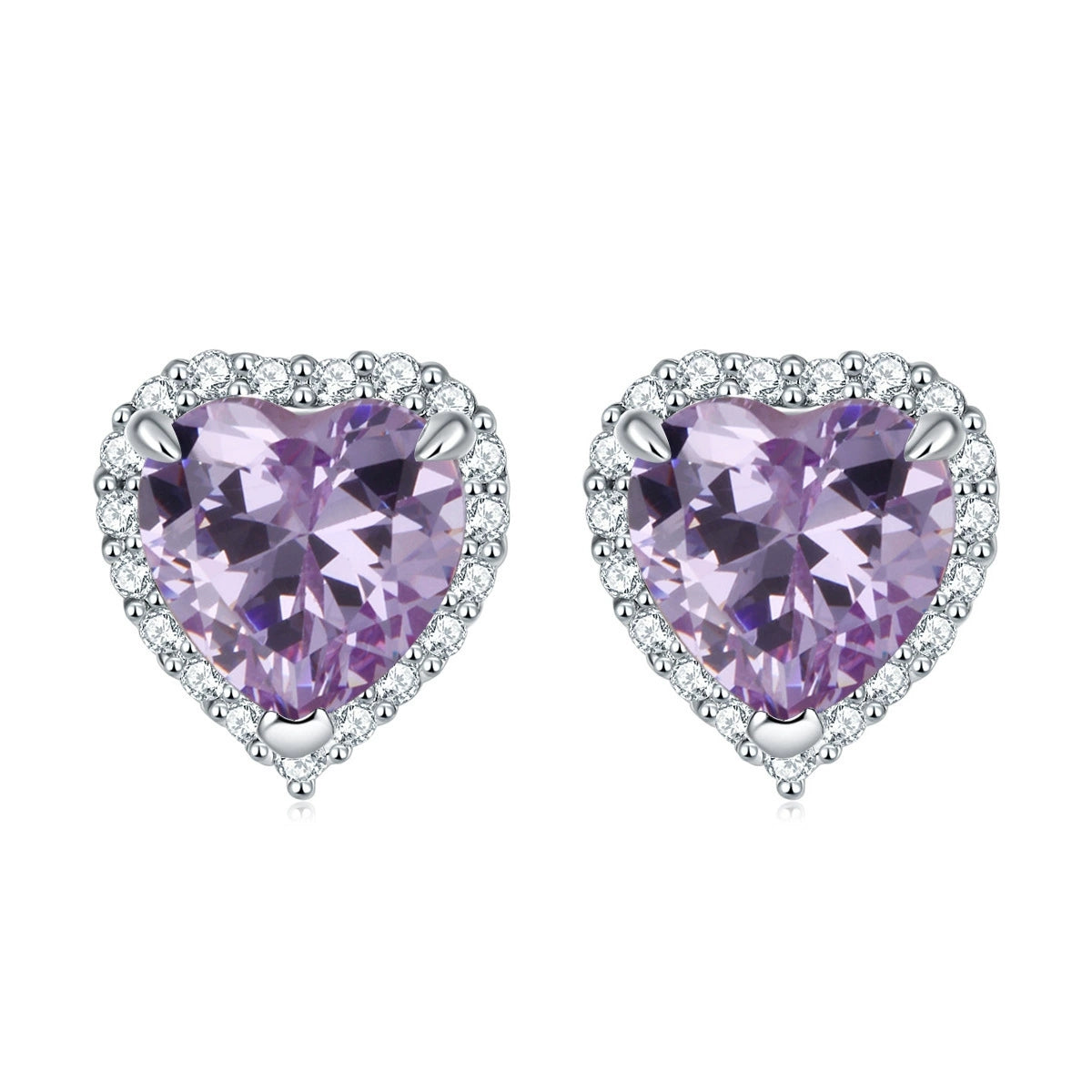 925 Sterling Silver Cz Heart Halo Ladies Stud Earrings