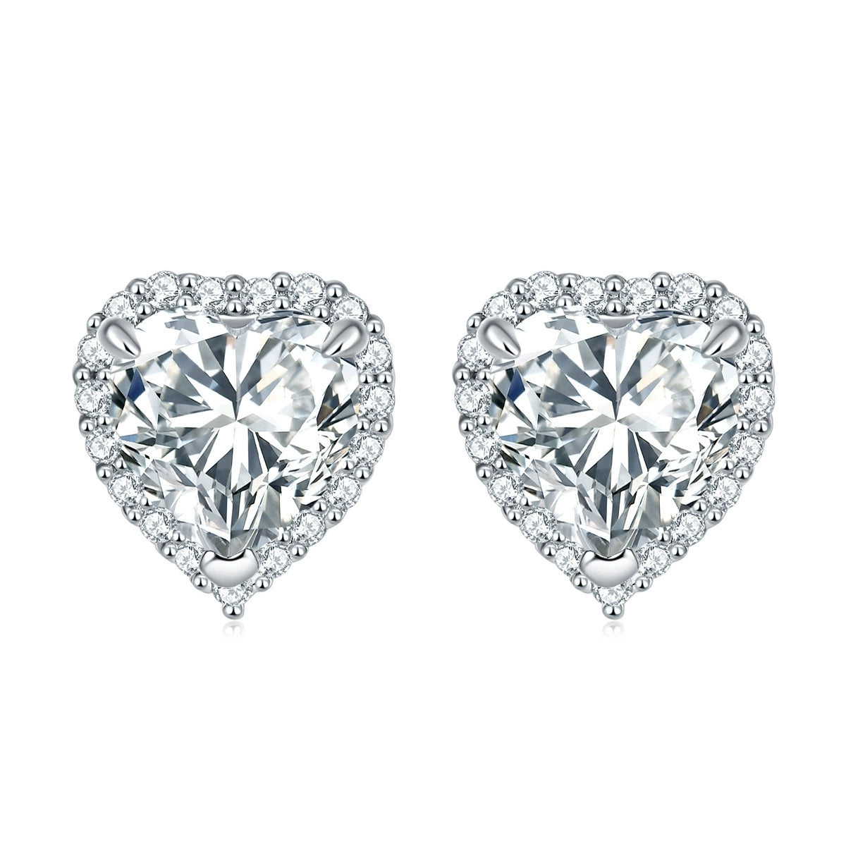 925 Sterling Silver Cz Heart Halo Ladies Stud Earrings