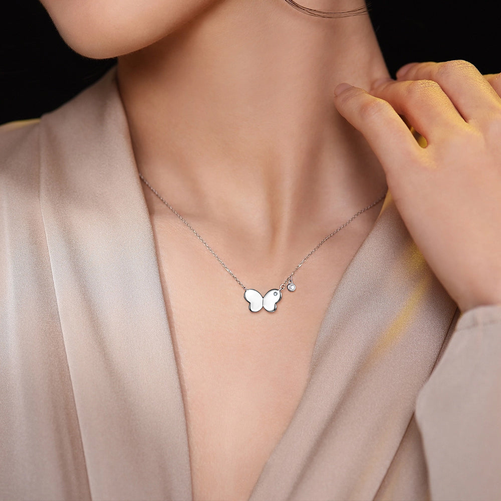 925 Sterling Silver Cz Butterfly Necklace