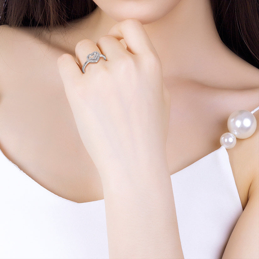 925 Sterling Silver Heart with Floating Cz's Ladies Ring