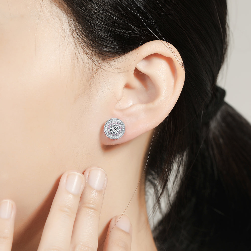 925 Sterling Silver Cluster Cz Round Ladies Stud Earrings