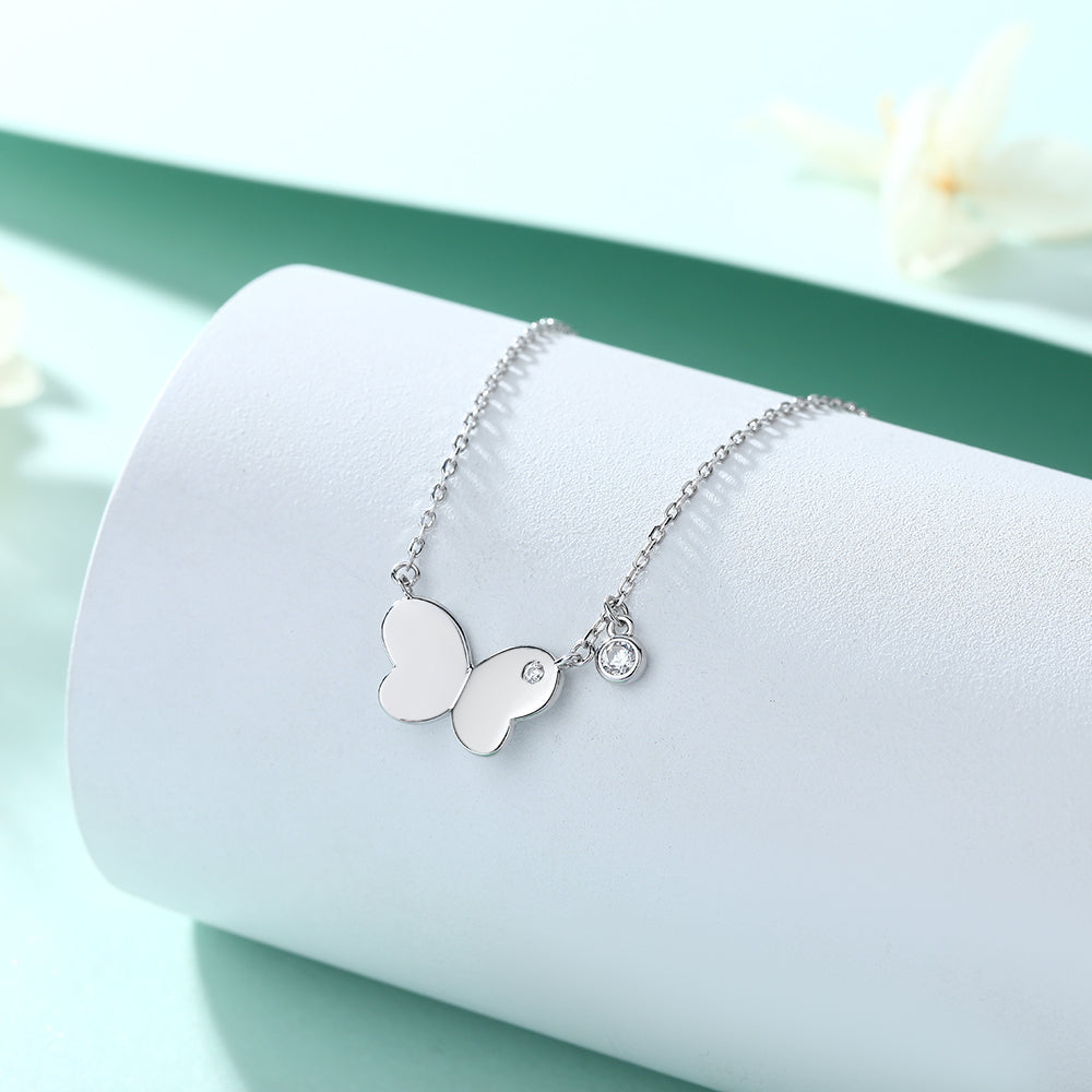 925 Sterling Silver Cz Butterfly Necklace