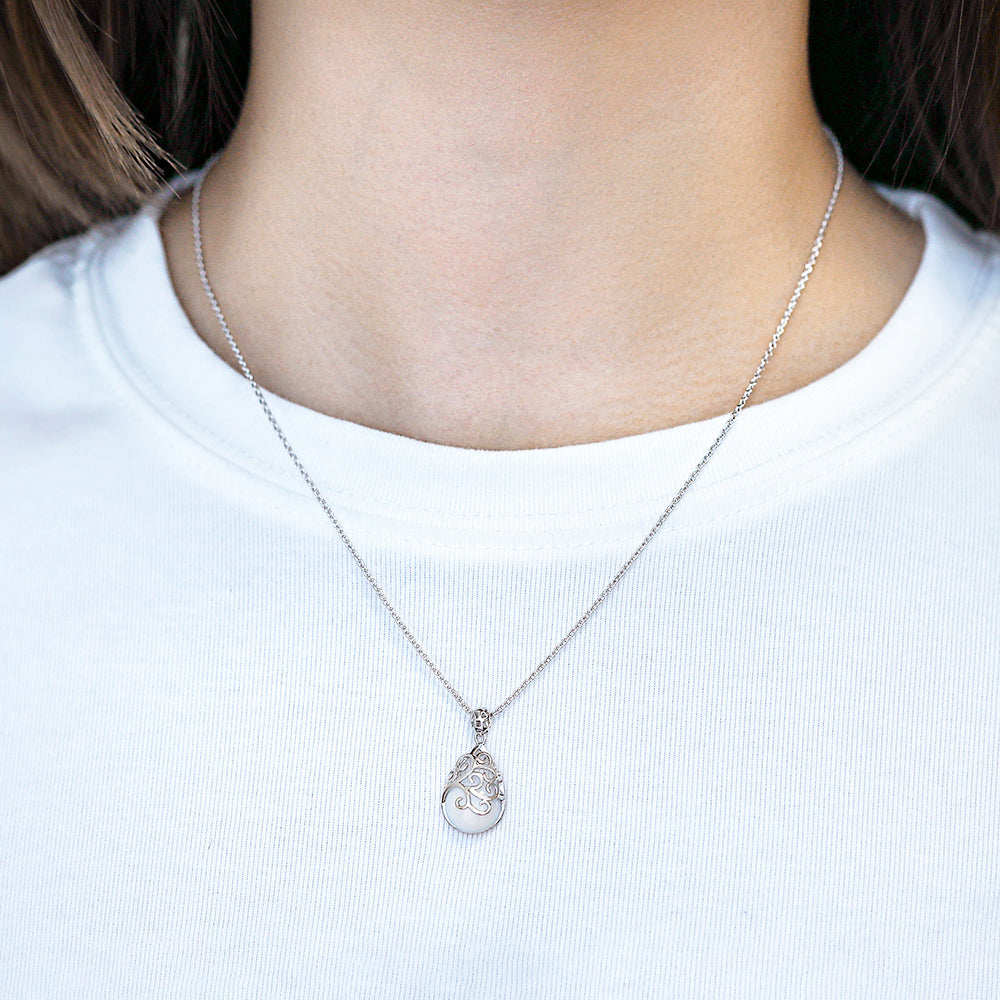 925 Sterling Silver Fancy Design Drop Pendant with Chain