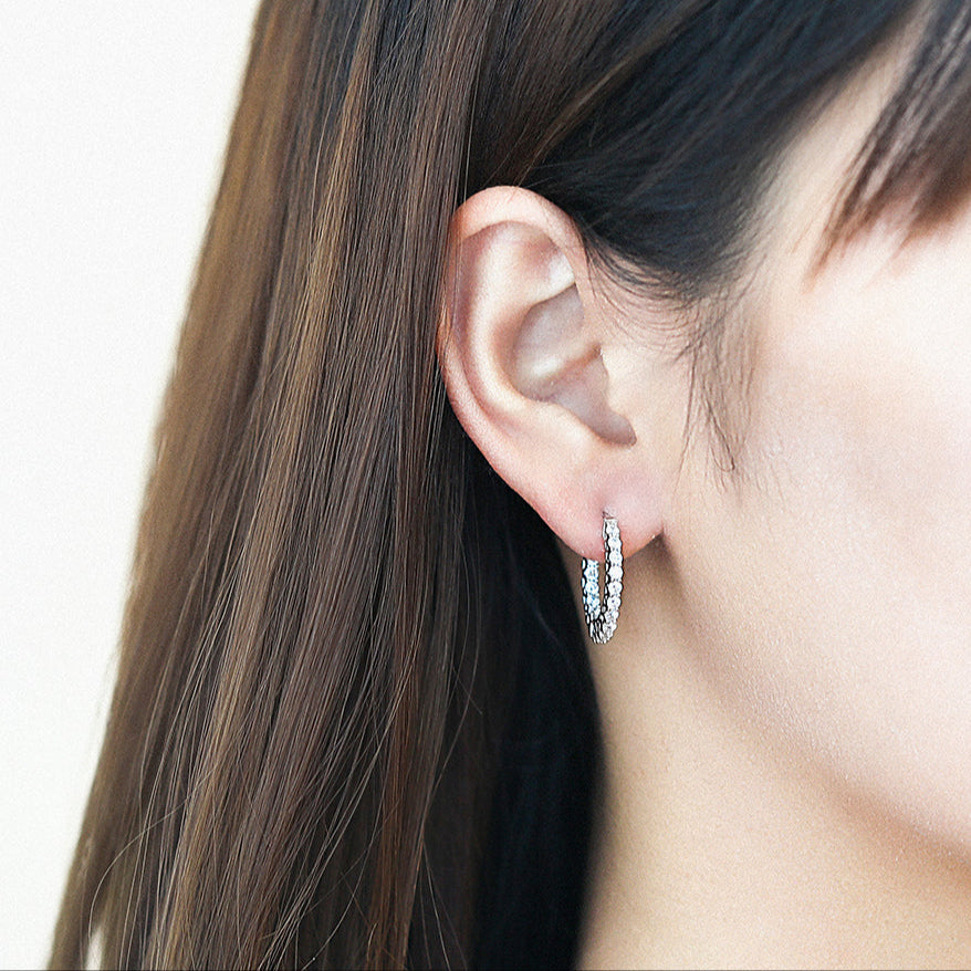 925 Sterling Silver Round Cz Fancy Claw Set Ladies Hoop Earrings