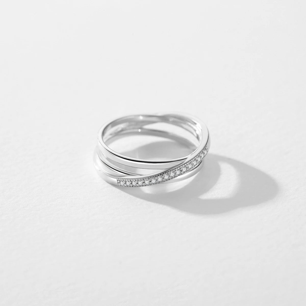 925 Sterling Silver Cz Ladies Crossover Ring