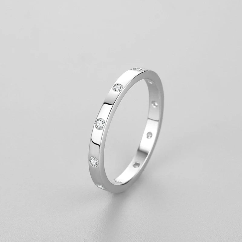 925 Sterling Silver Plain Band with CZ Stones Around the Entire Band