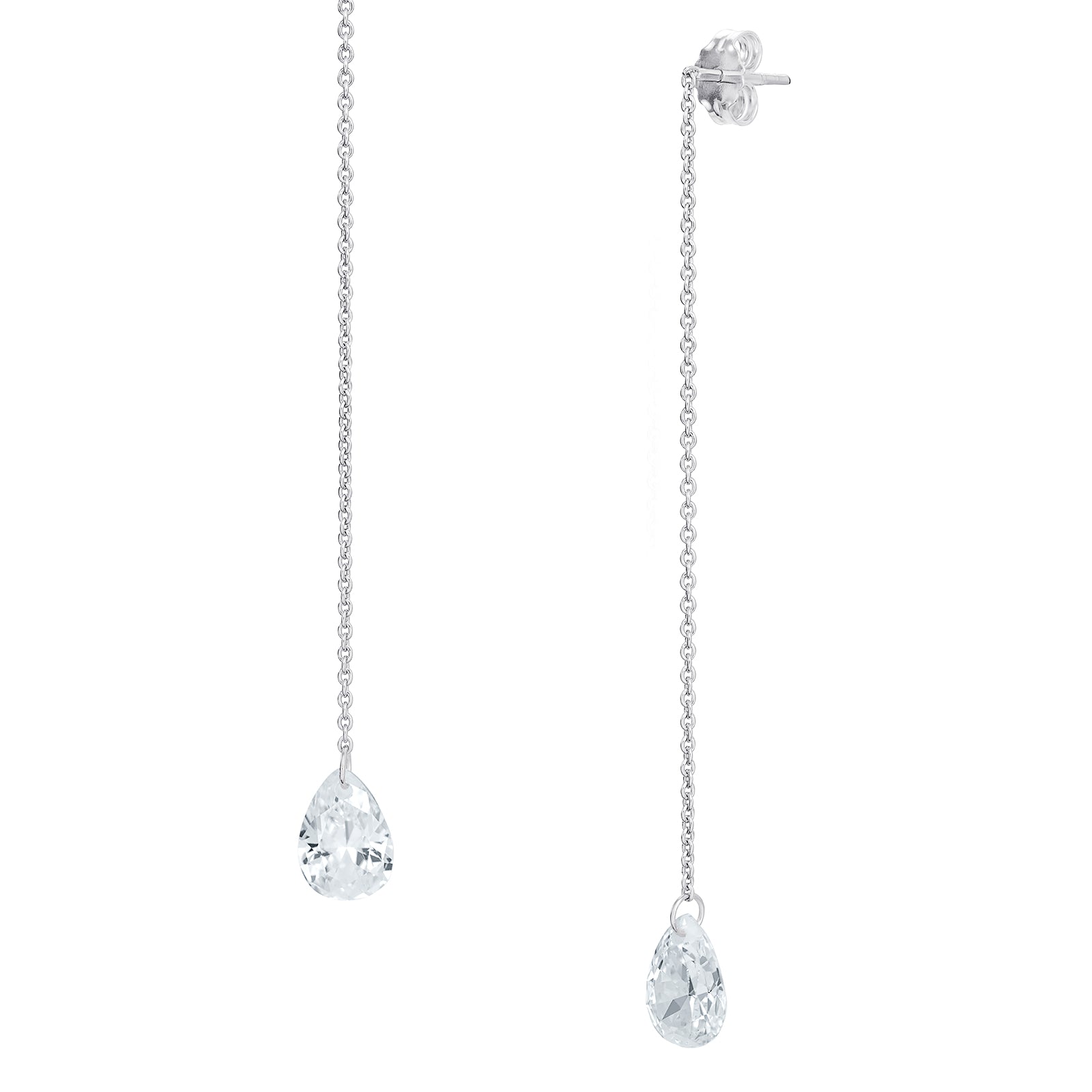 925 Sterling Silver Pear Cut Cz Chain Drop Ladies Earrings