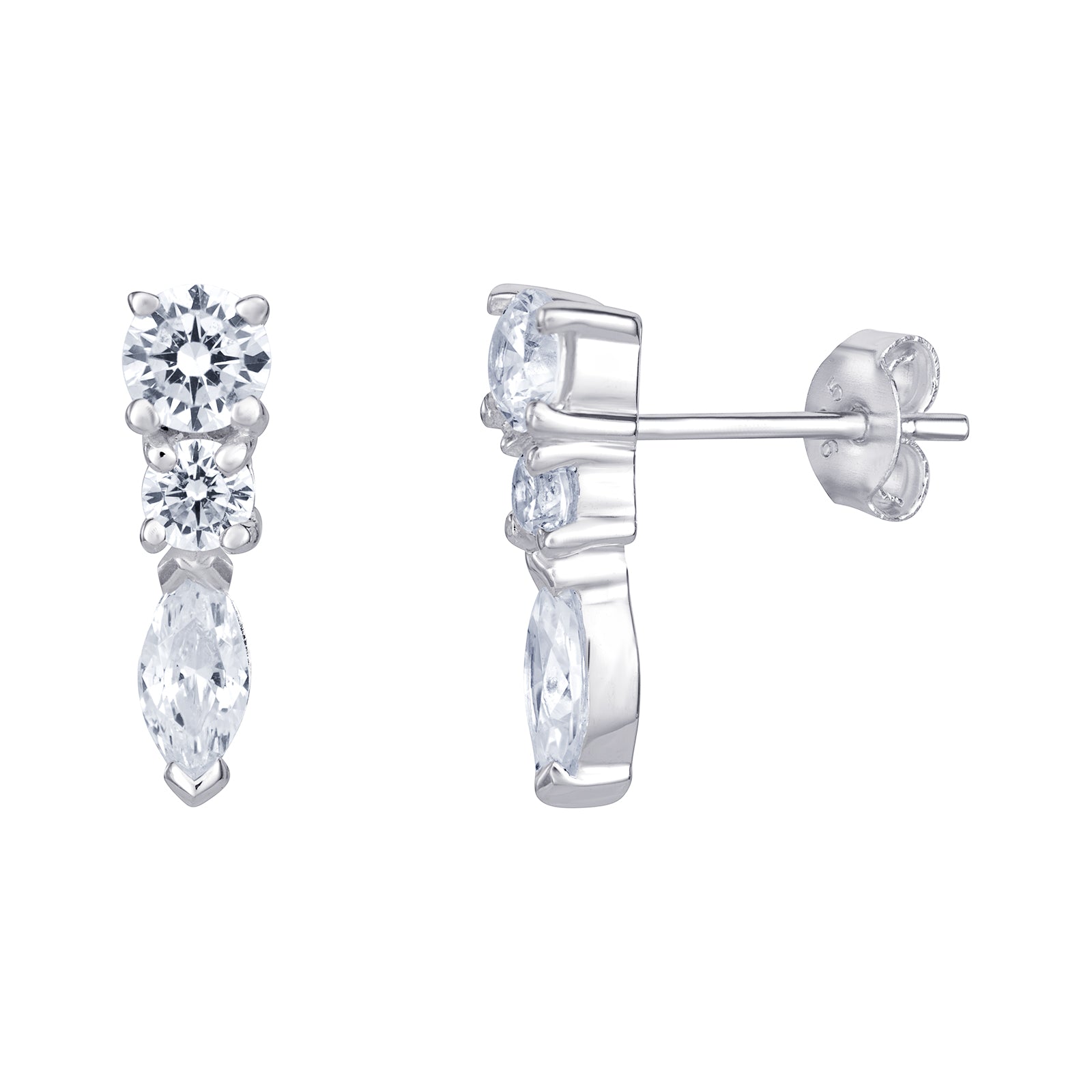 925 Sterling Silver Round & Marquise Cz Drop Earrings