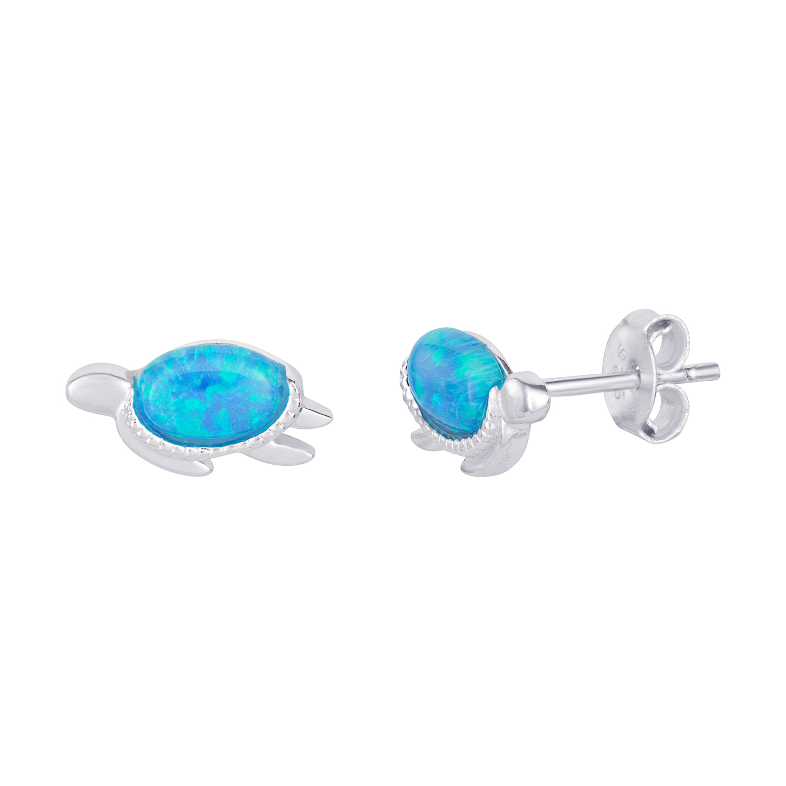 925 Sterling Silver Opal Cz Tortoise Stud Earrings