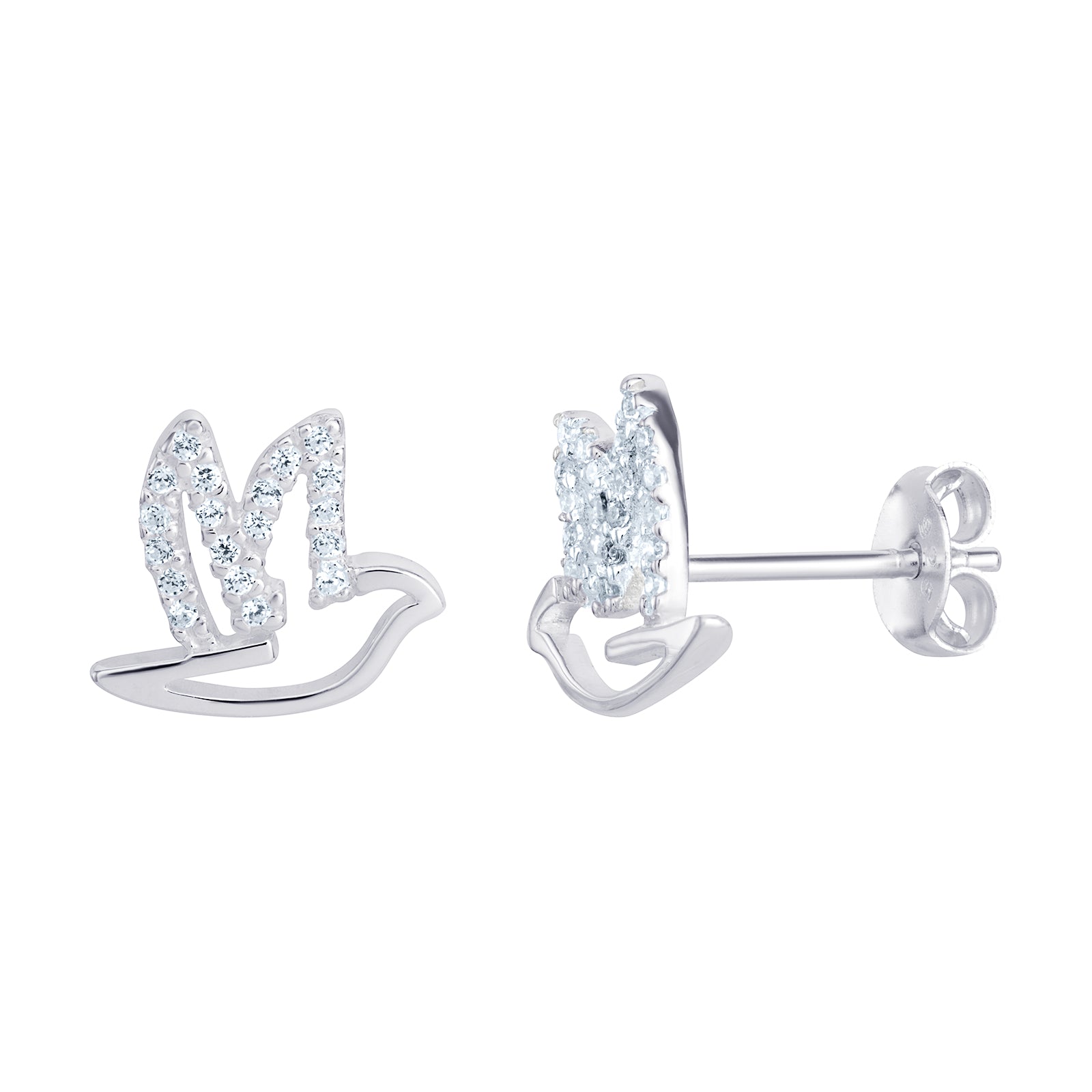 925 Sterling Silver Cz Dove Stud Earrings