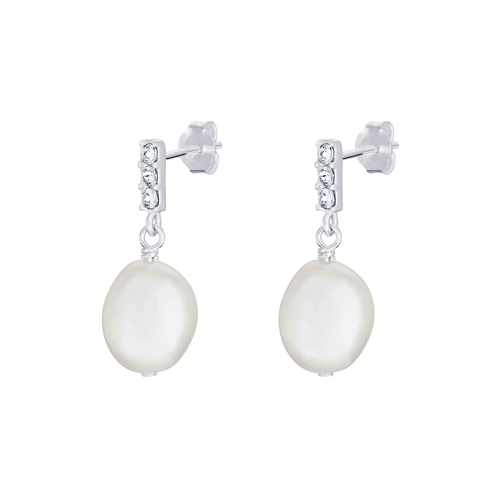 925 Sterling Silver Cz Pearl Ladies Drop Earrings